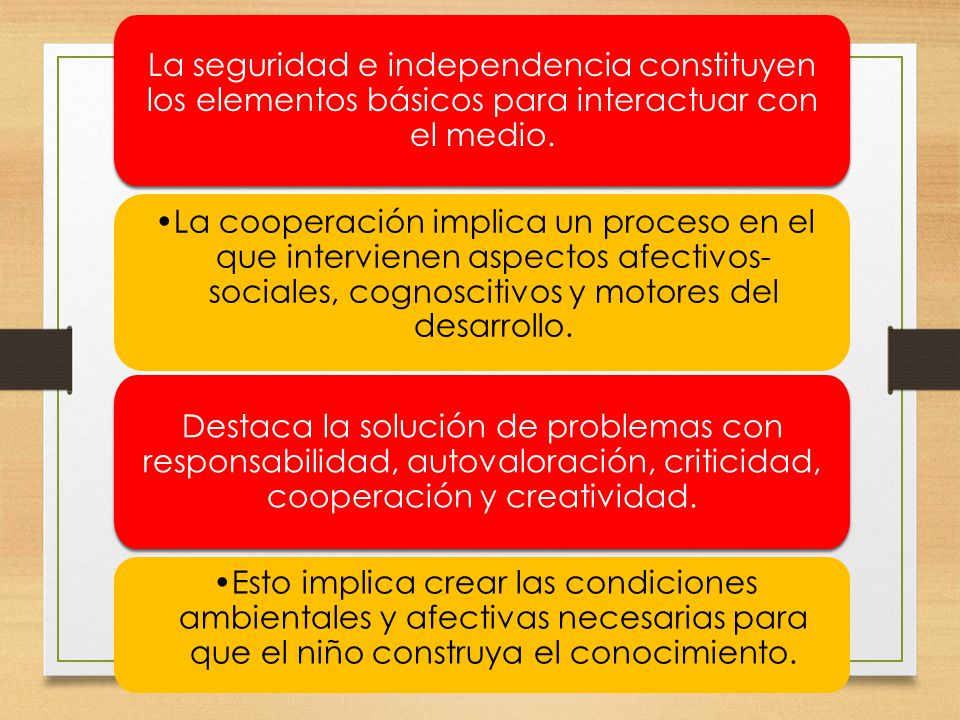 La seguridad e independencia constituyen los elementos básicos para interactuar con el medio.