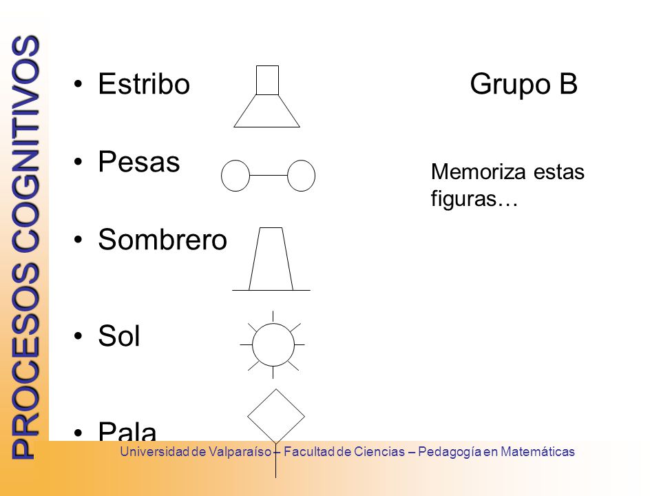 Estribo Grupo B Pesas Sombrero Sol Pala Memoriza estas figuras…