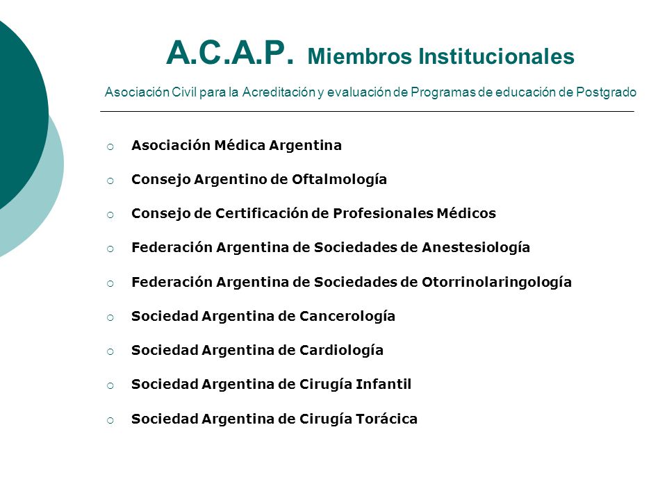 A.C.A.P. Miembros Institucionales Asociación Civil para la Acreditación y evaluación de Programas de educación de Postgrado
