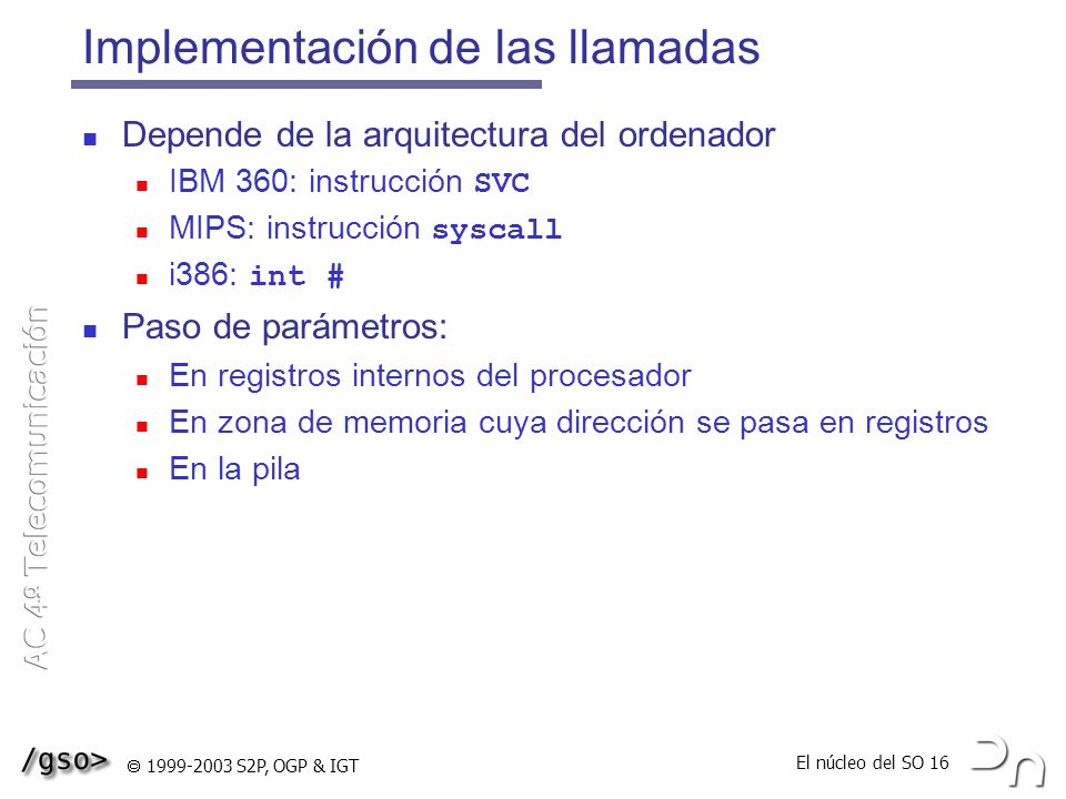 Implementación de las llamadas