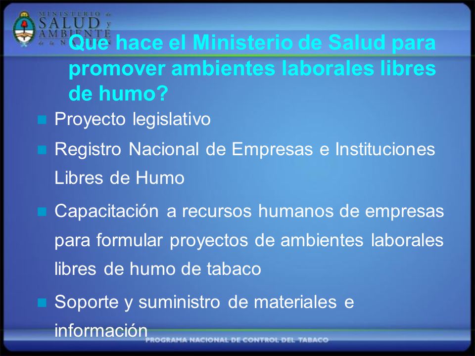 Que hace el Ministerio de Salud para promover ambientes laborales libres de humo