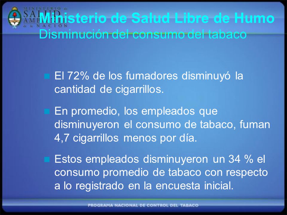Ministerio de Salud Libre de Humo Disminución del consumo del tabaco