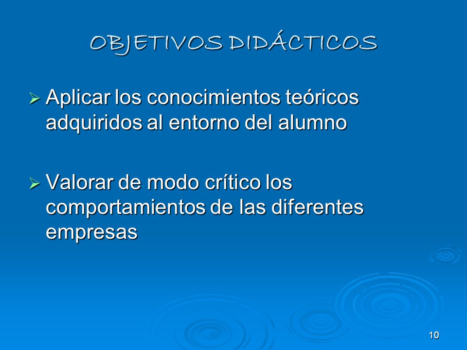 OBJETIVOS DIDÁCTICOS Aplicar los conocimientos teóricos adquiridos al entorno del alumno.