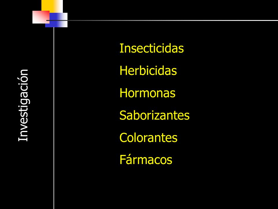Insecticidas Herbicidas Hormonas Saborizantes Colorantes Fármacos Investigación