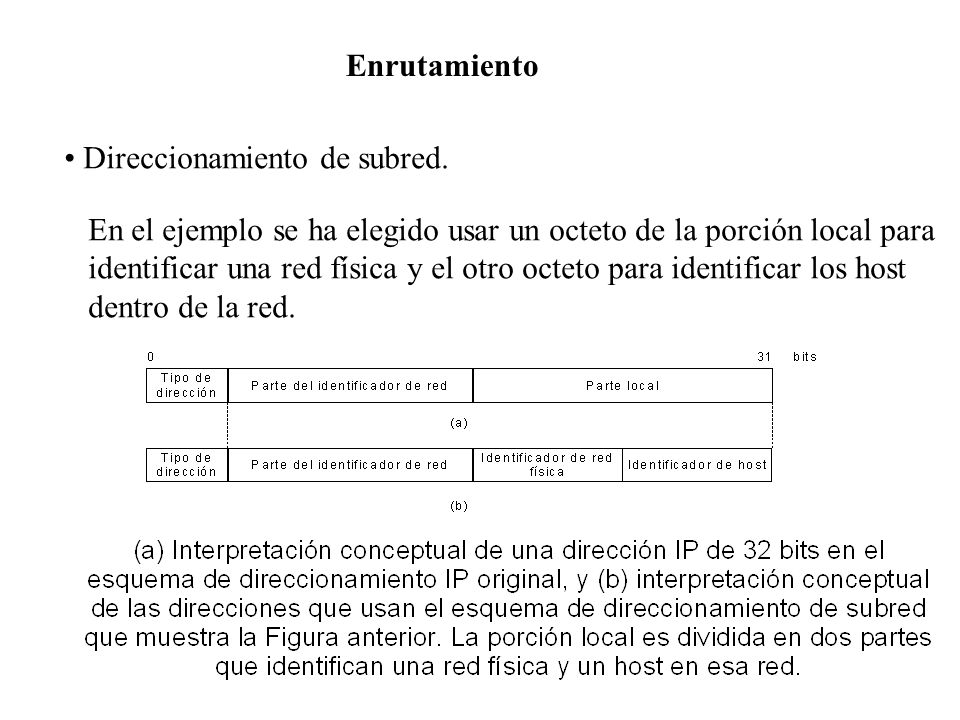 Enrutamiento Direccionamiento de subred. En el ejemplo se ha elegido usar un octeto de la porción local para.