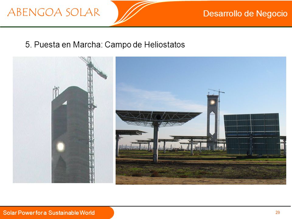 Desarrollo de Negocio 5. Puesta en Marcha: Campo de Heliostatos