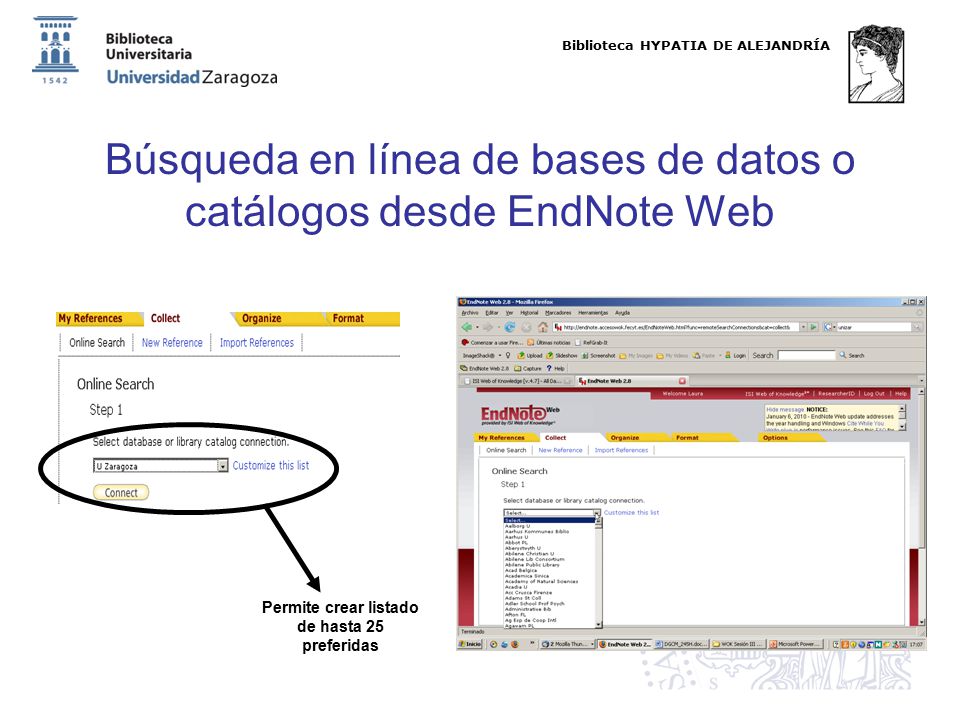 Búsqueda en línea de bases de datos o catálogos desde EndNote Web