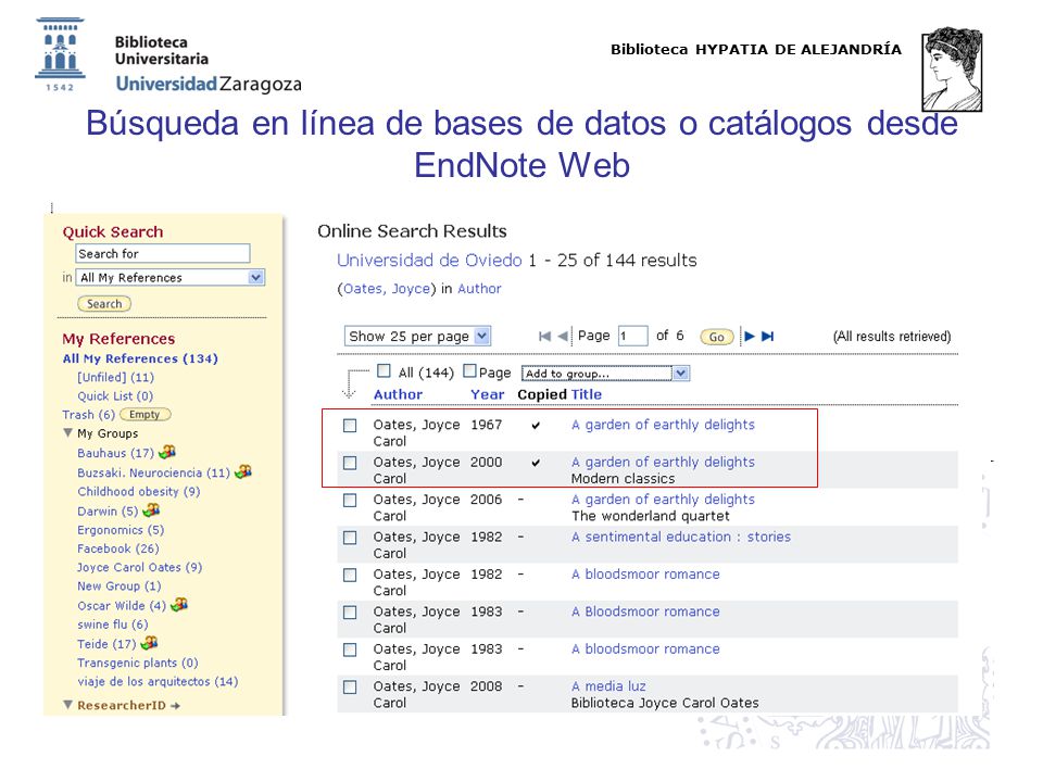 Búsqueda en línea de bases de datos o catálogos desde EndNote Web