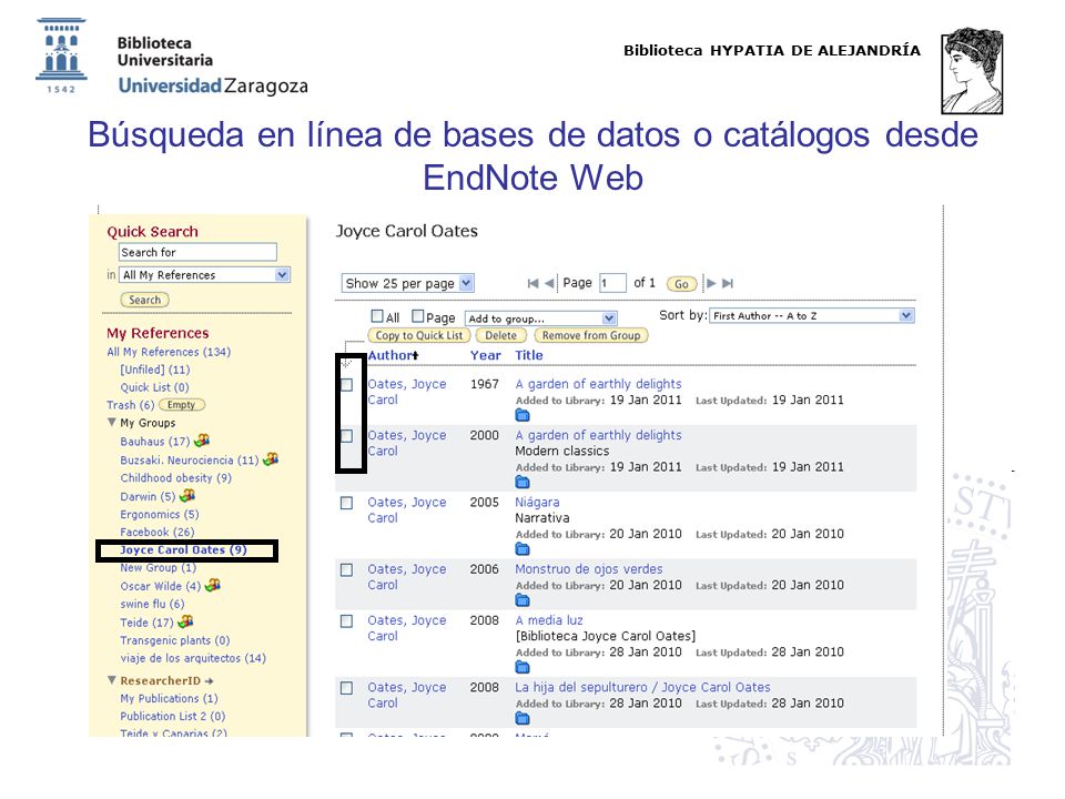 Búsqueda en línea de bases de datos o catálogos desde EndNote Web