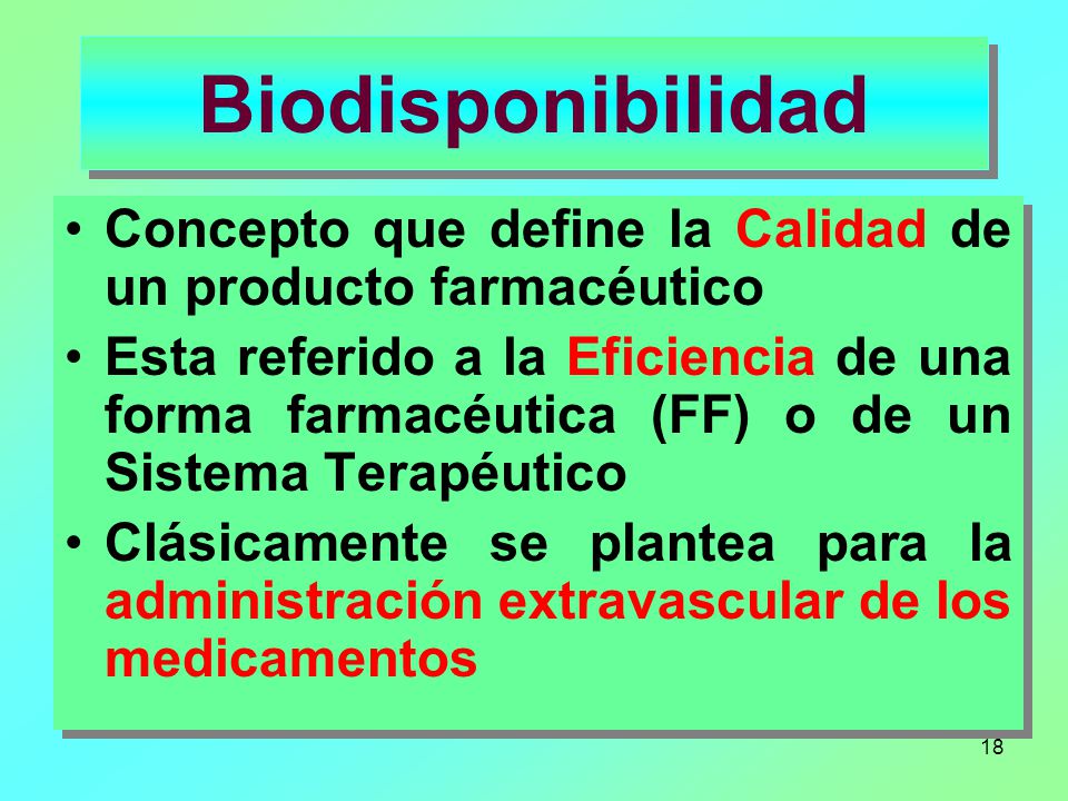 Biodisponibilidad Concepto que define la Calidad de un producto farmacéutico.