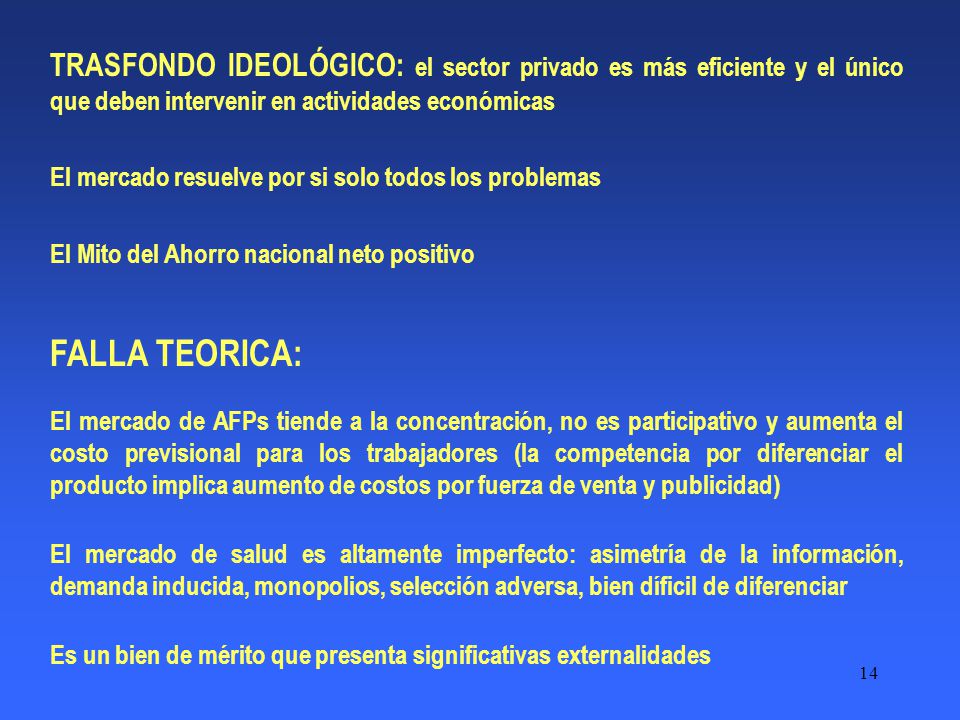 TRASFONDO IDEOLÓGICO: el sector privado es más eficiente y el único que deben intervenir en actividades económicas