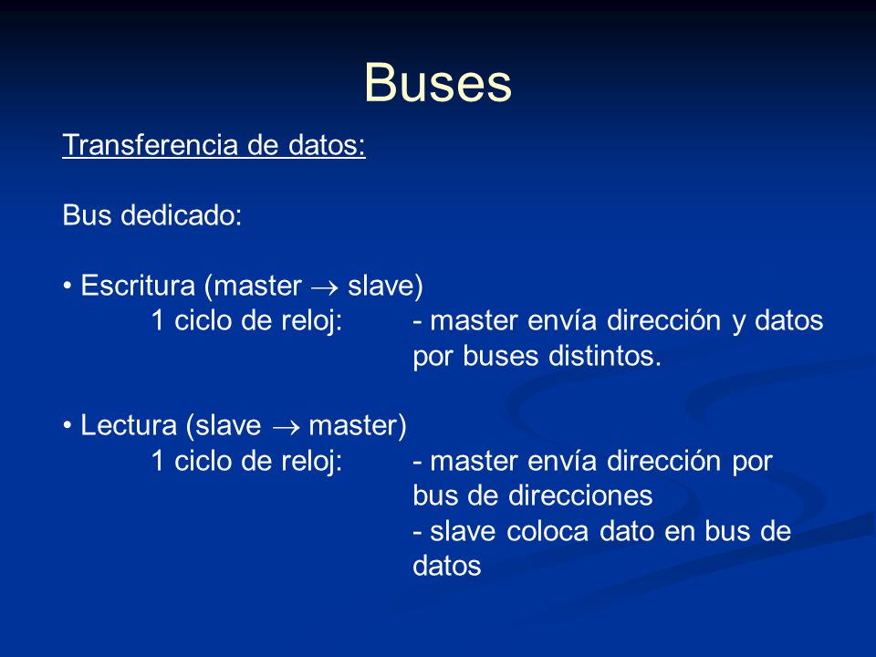 Buses Transferencia de datos: Bus dedicado: Escritura (master  slave)