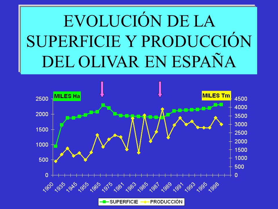EVOLUCIÓN DE LA SUPERFICIE Y PRODUCCIÓN DEL OLIVAR EN ESPAÑA
