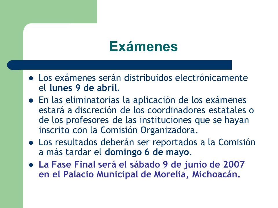 Exámenes Los exámenes serán distribuidos electrónicamente el lunes 9 de abril.