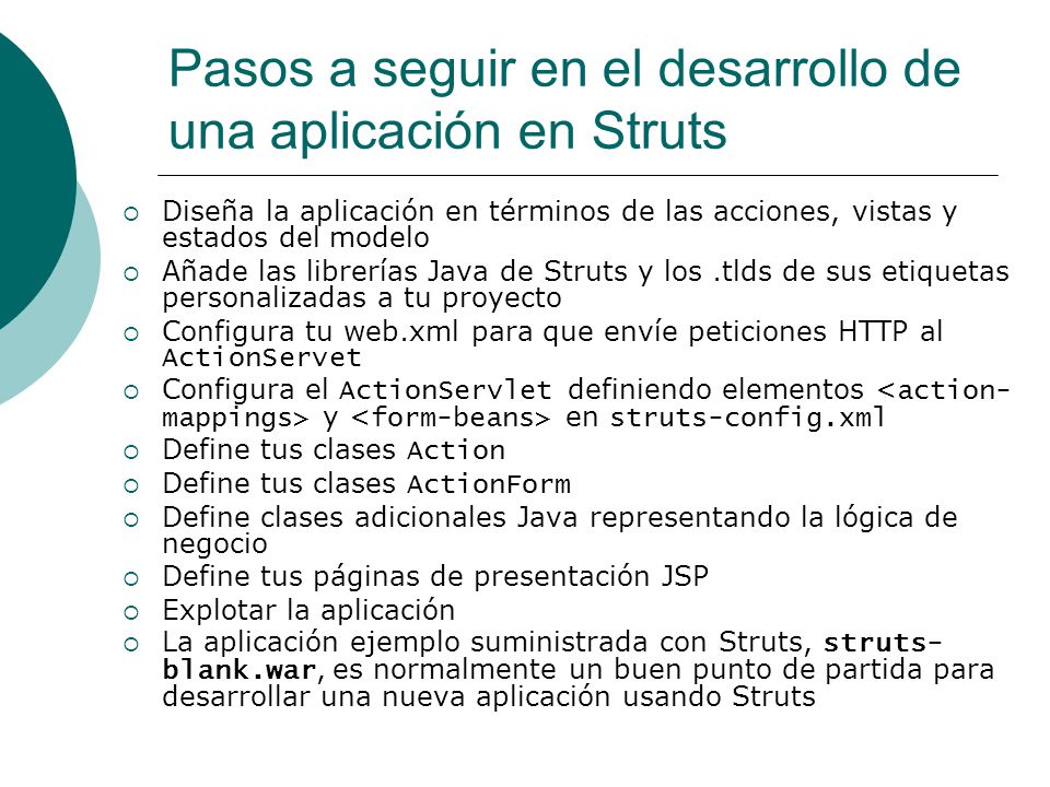 Pasos a seguir en el desarrollo de una aplicación en Struts