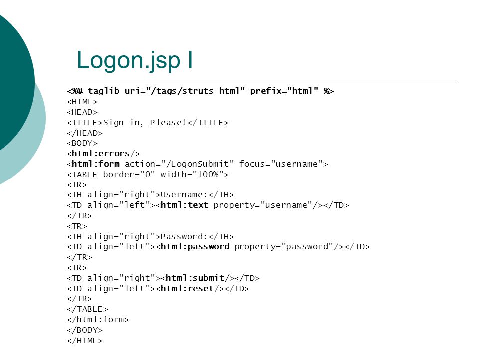 Logon.jsp I taglib uri= /tags/struts-html prefix= html %>