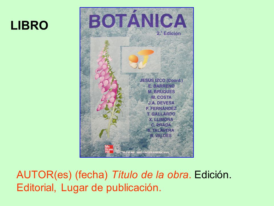 LIBRO AUTOR(es) (fecha) Título de la obra. Edición. Editorial, Lugar de publicación.