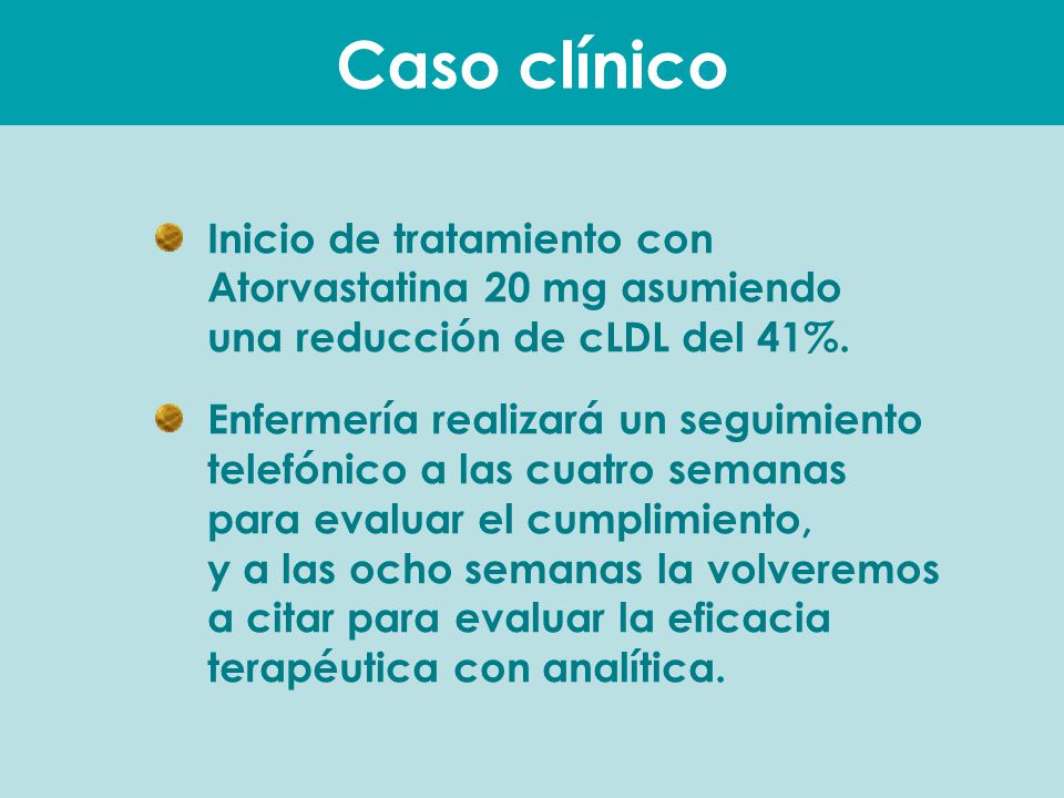 Caso clínico Inicio de tratamiento con Atorvastatina 20 mg asumiendo