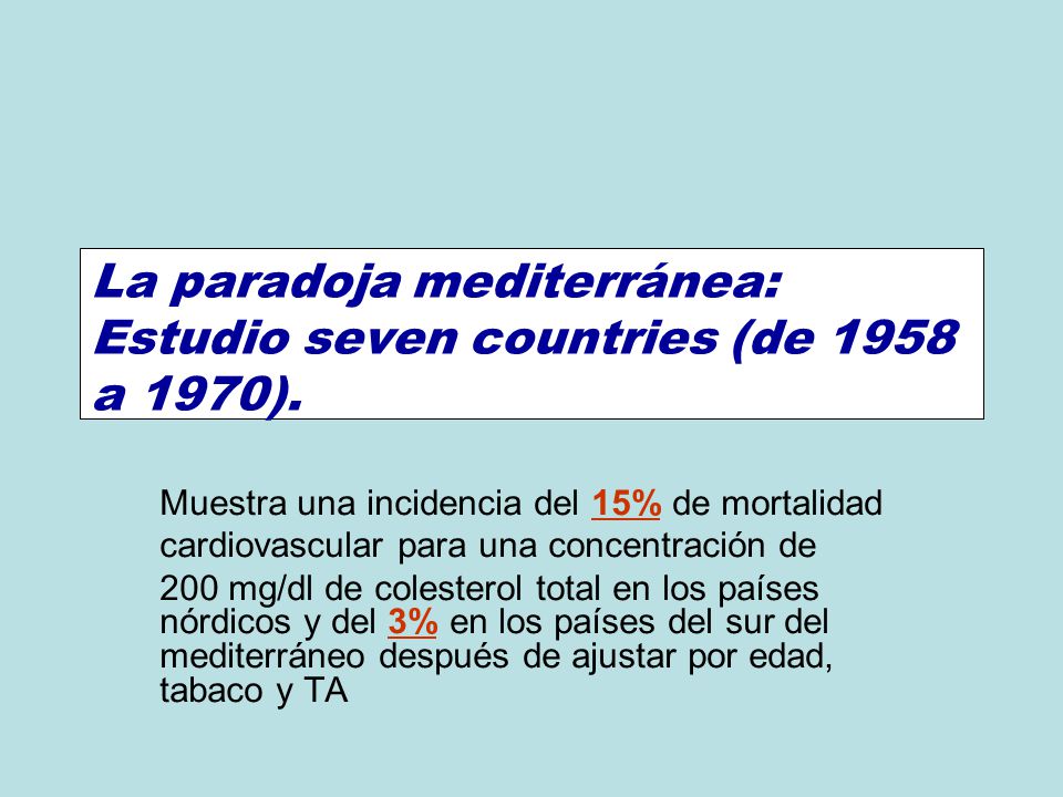 La paradoja mediterránea: Estudio seven countries (de 1958 a 1970).