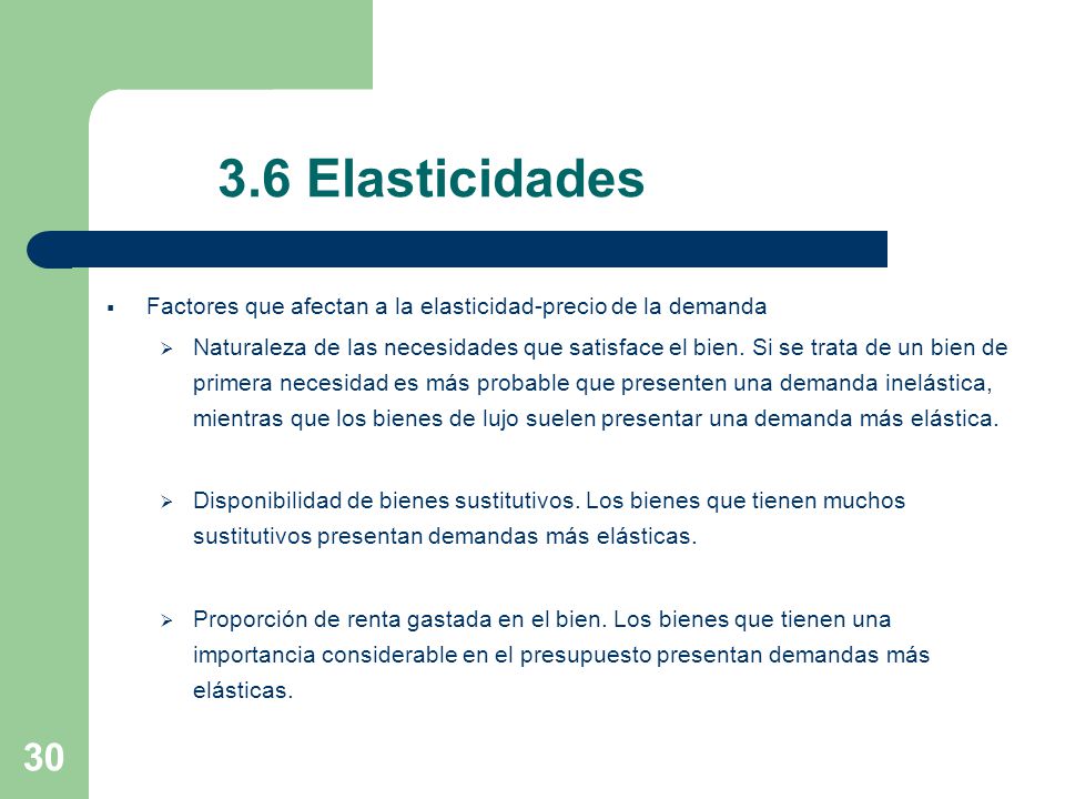 3.6 Elasticidades Factores que afectan a la elasticidad-precio de la demanda.