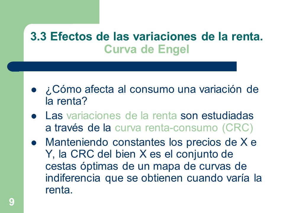 3.3 Efectos de las variaciones de la renta. Curva de Engel