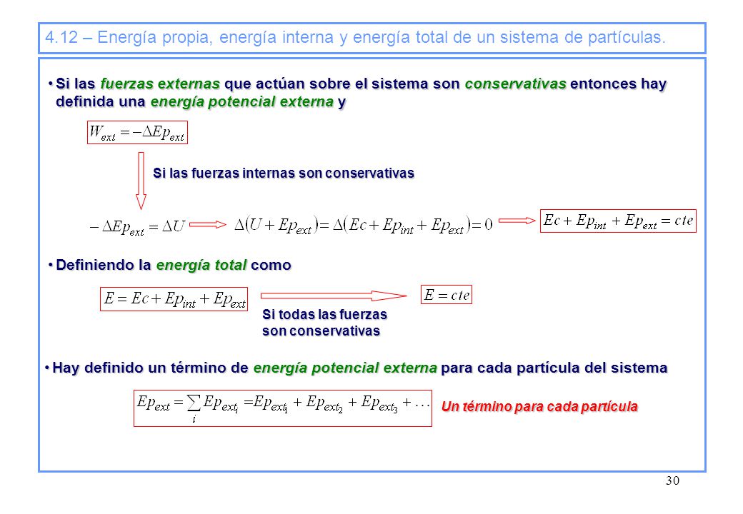 4.12 – Energía propia, energía interna y energía total de un sistema de partículas.