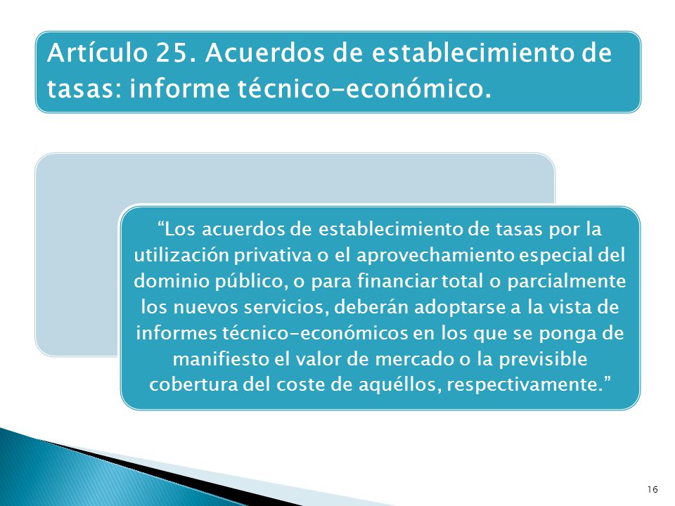Artículo 25. Acuerdos de establecimiento de tasas: informe técnico-económico.