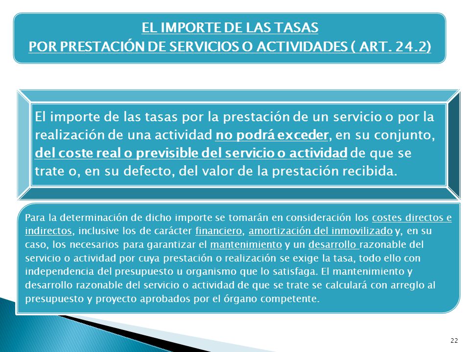 EL IMPORTE DE LAS TASAS POR PRESTACIÓN DE SERVICIOS O ACTIVIDADES ( ART. 24.2)