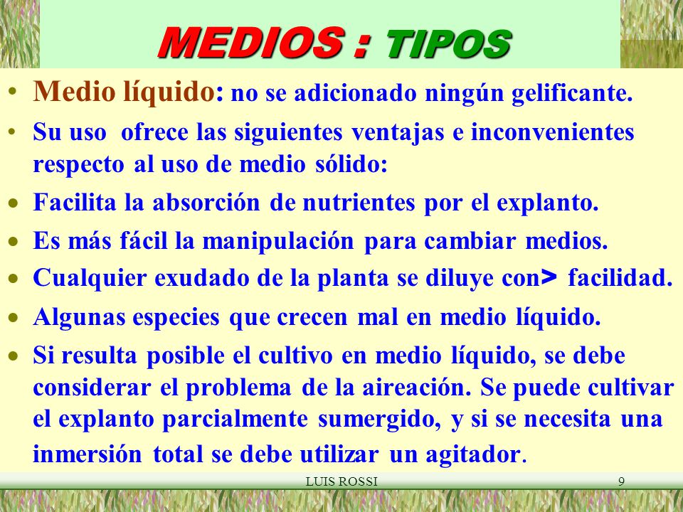 MEDIOS : TIPOS Medio líquido: no se adicionado ningún gelificante.