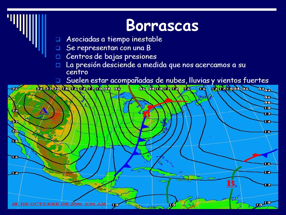 Borrascas Asociadas a tiempo inestable Se representan con una B