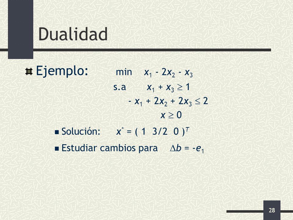 Dualidad Ejemplo: min x1 - 2x2 - x3 s.a x1 + x3  1