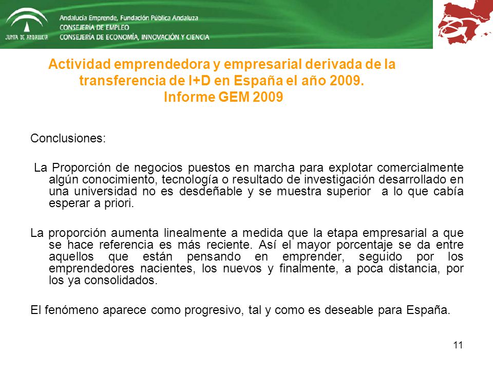Actividad emprendedora y empresarial derivada de la transferencia de I+D en España el año Informe GEM 2009