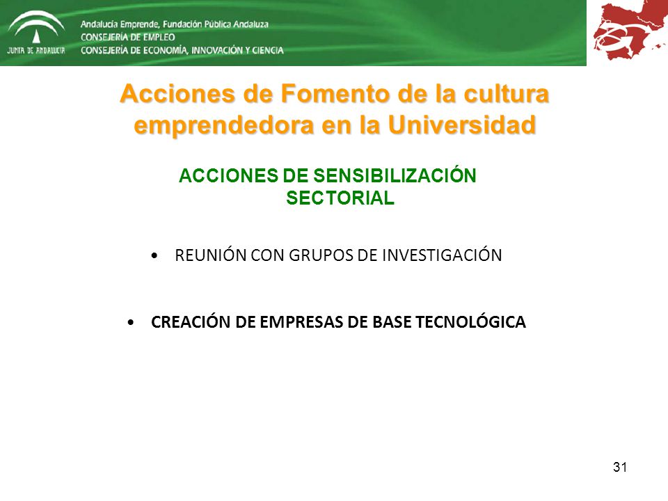 Acciones de Fomento de la cultura emprendedora en la Universidad