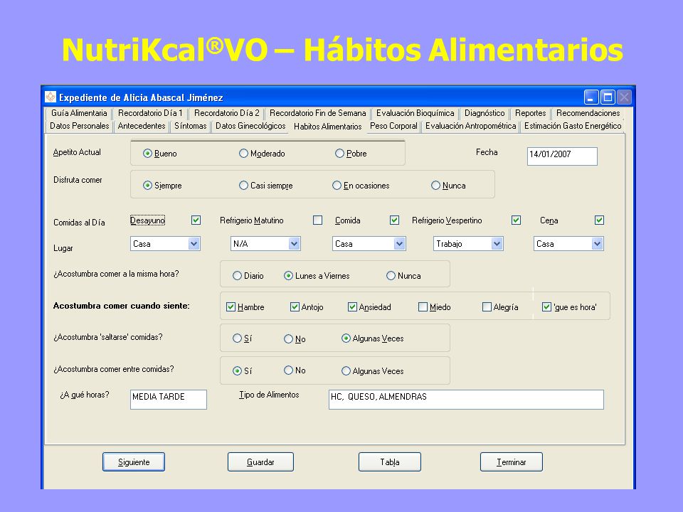NutriKcal®VO – Hábitos Alimentarios