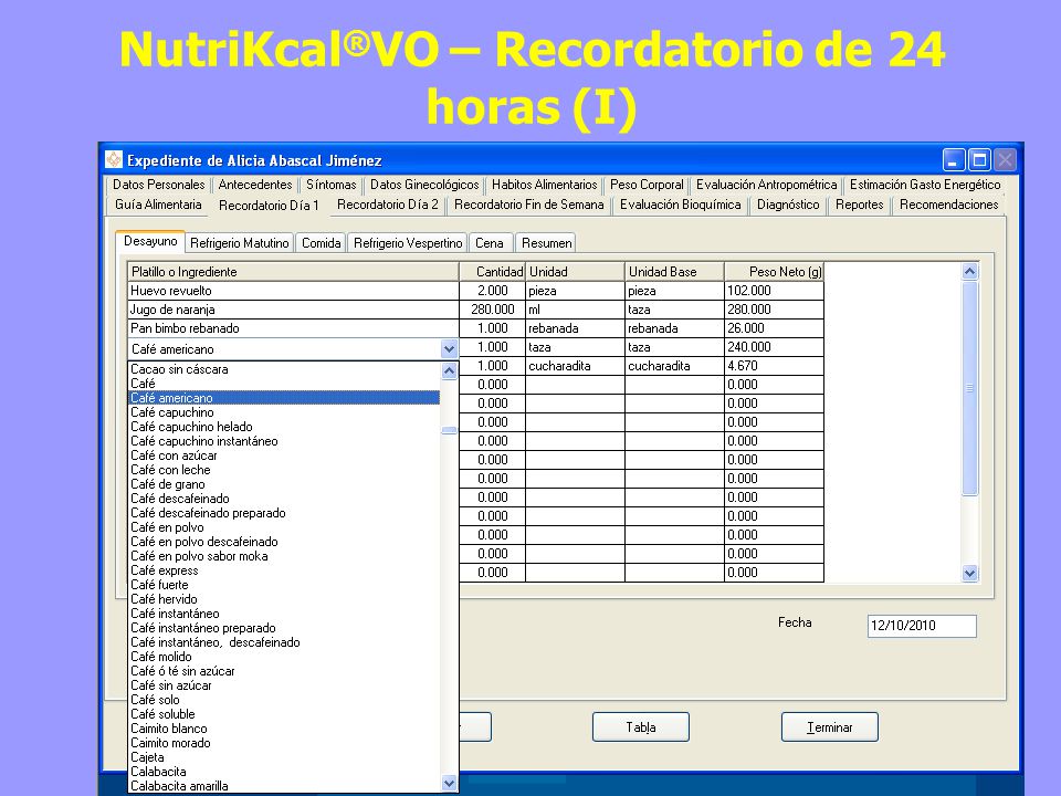 NutriKcal®VO – Recordatorio de 24 horas (I)