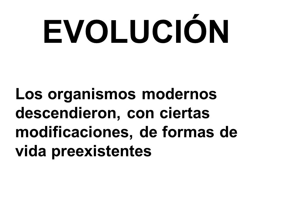 EVOLUCIÓN Los organismos modernos descendieron, con ciertas modificaciones, de formas de vida preexistentes.