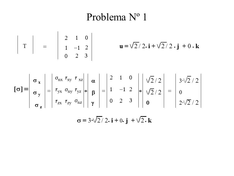 Problema Nº 1 u = \2 / 2· i + \2 / 2 · j + 0 · k [s] =