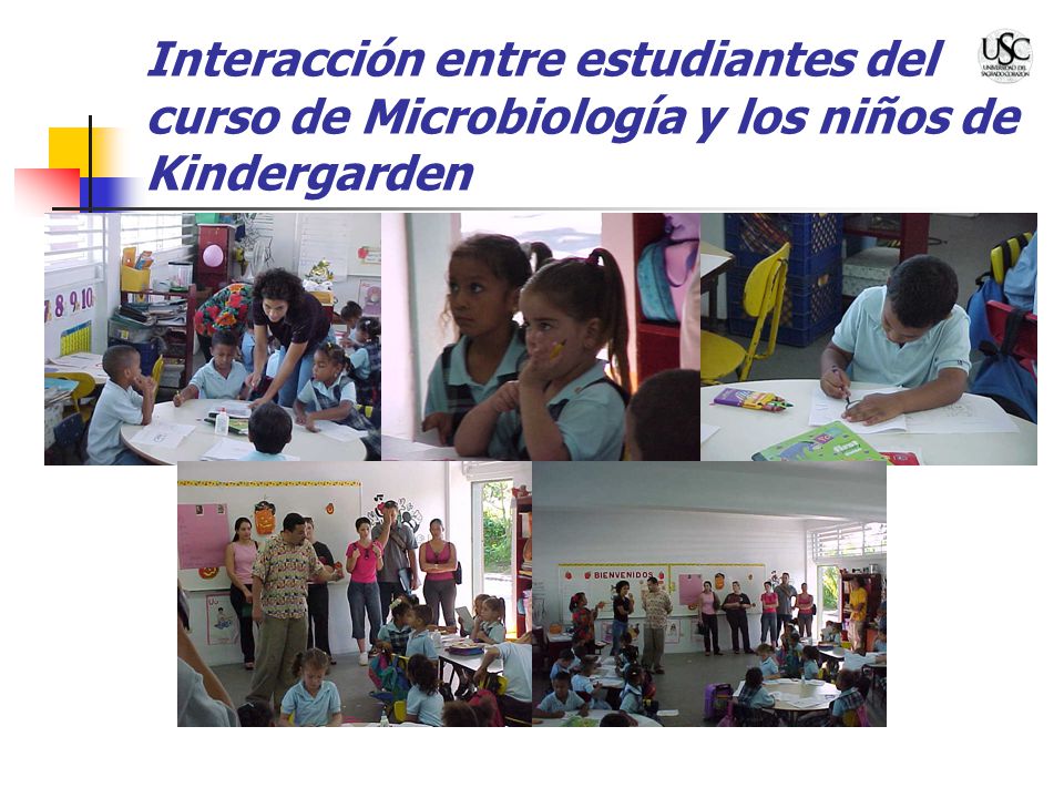 Interacción entre estudiantes del curso de Microbiología y los niños de Kindergarden