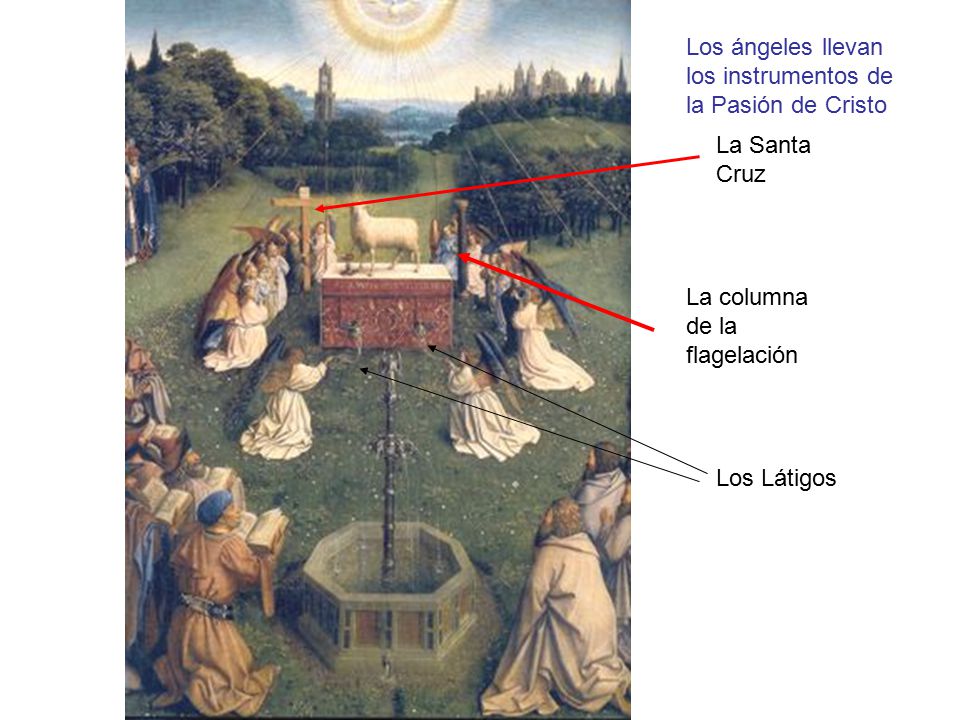 Los ángeles llevan los instrumentos de la Pasión de Cristo