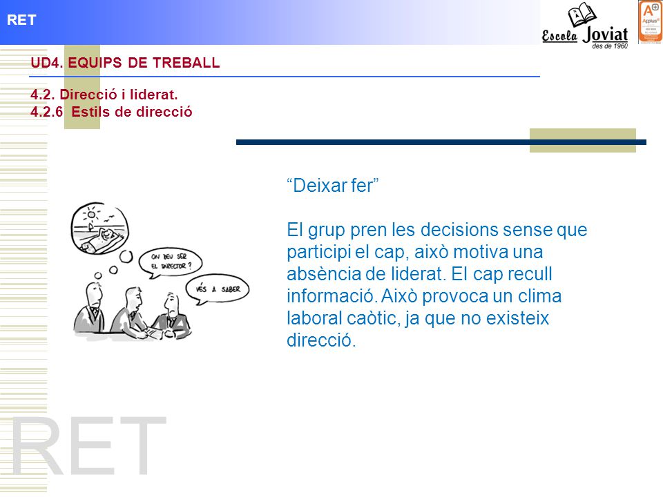 Direcció: consisteix en planificar, dirigir, facilitat l’activitat del personal i controlar als subordinats.