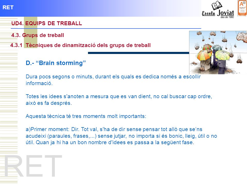 RET D.- Brain storming RET UD4. EQUIPS DE TREBALL