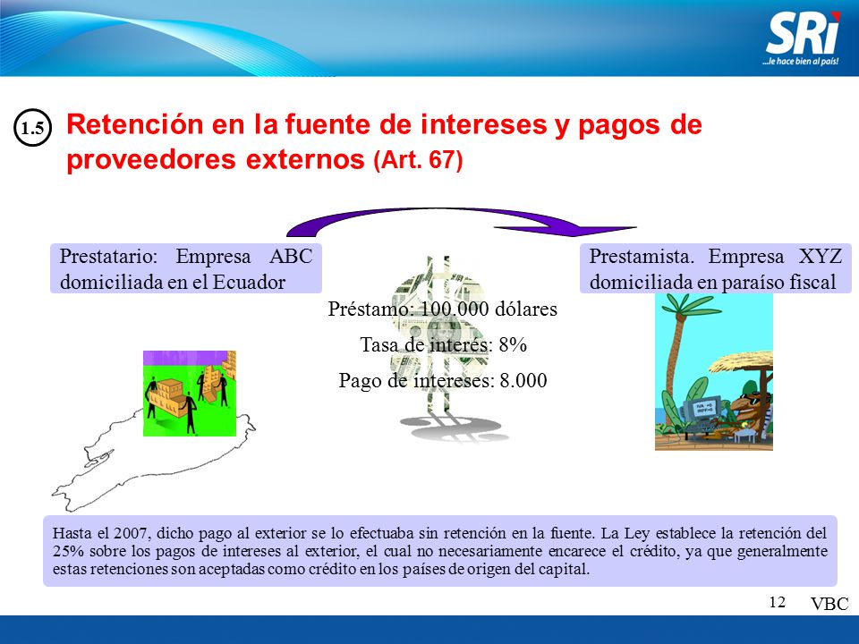 Retención en la fuente de intereses y pagos de proveedores externos (Art. 67)