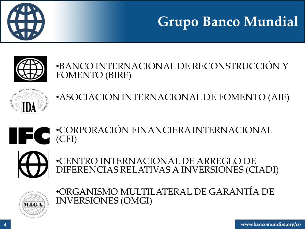 Grupo Banco Mundial BANCO INTERNACIONAL DE RECONSTRUCCIÓN Y FOMENTO (BIRF) ASOCIACIÓN INTERNACIONAL DE FOMENTO (AIF)