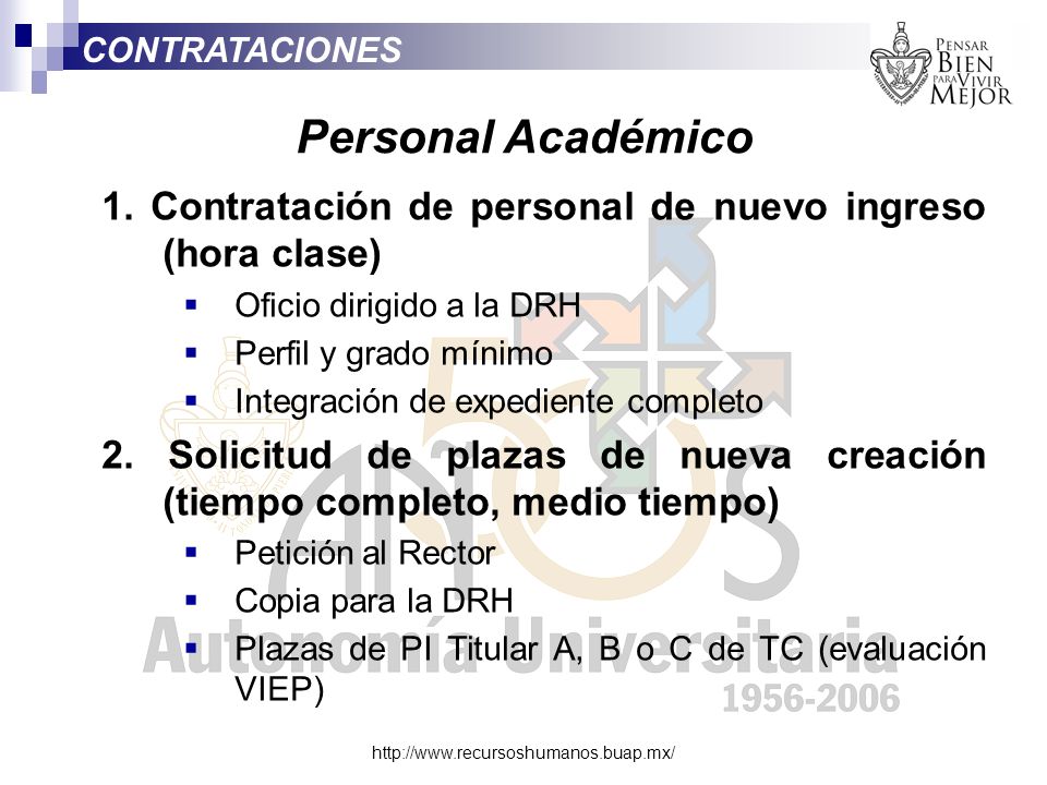CONTRATACIONES Personal Académico. 1. Contratación de personal de nuevo ingreso (hora clase) Oficio dirigido a la DRH.