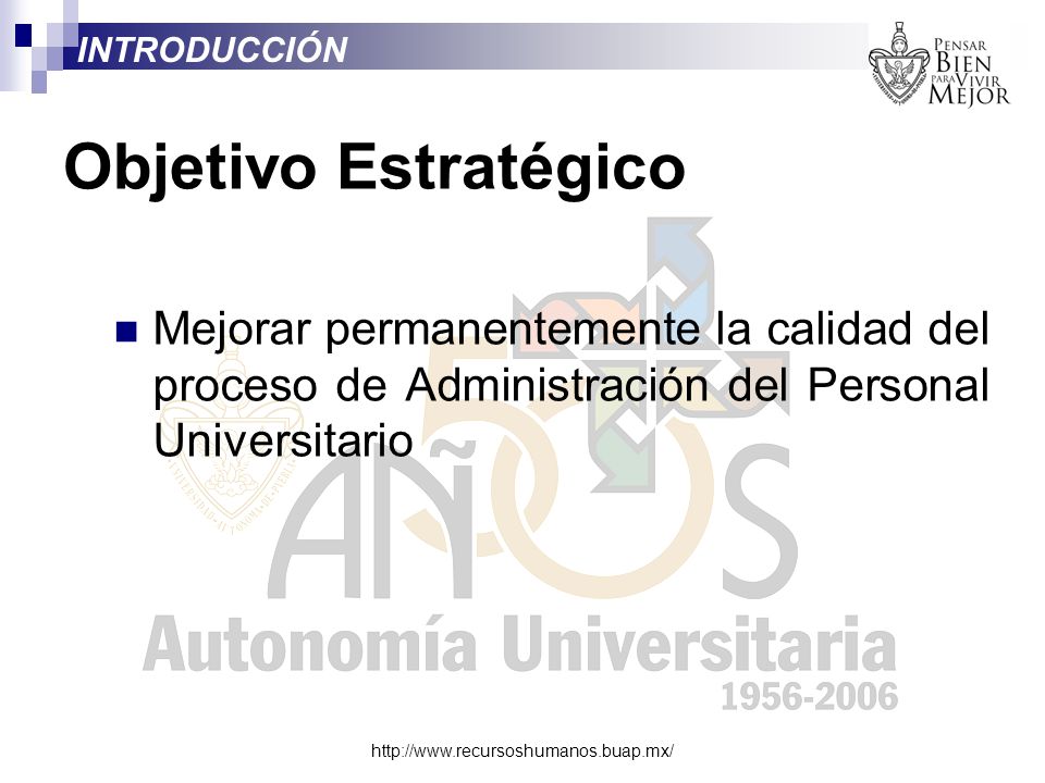 INTRODUCCIÓN Objetivo Estratégico. Mejorar permanentemente la calidad del proceso de Administración del Personal Universitario.
