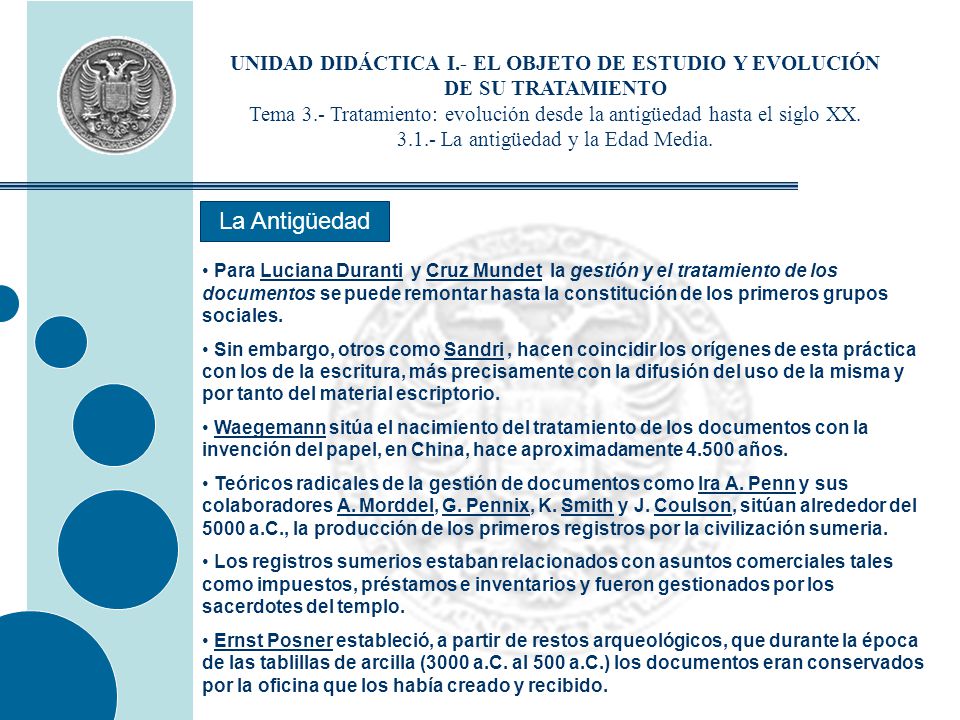 UNIDAD DIDÁCTICA I.- EL OBJETO DE ESTUDIO Y EVOLUCIÓN DE SU TRATAMIENTO