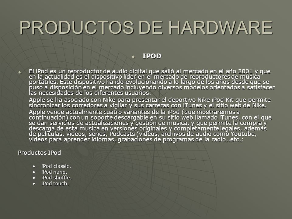PRODUCTOS DE HARDWARE IPOD