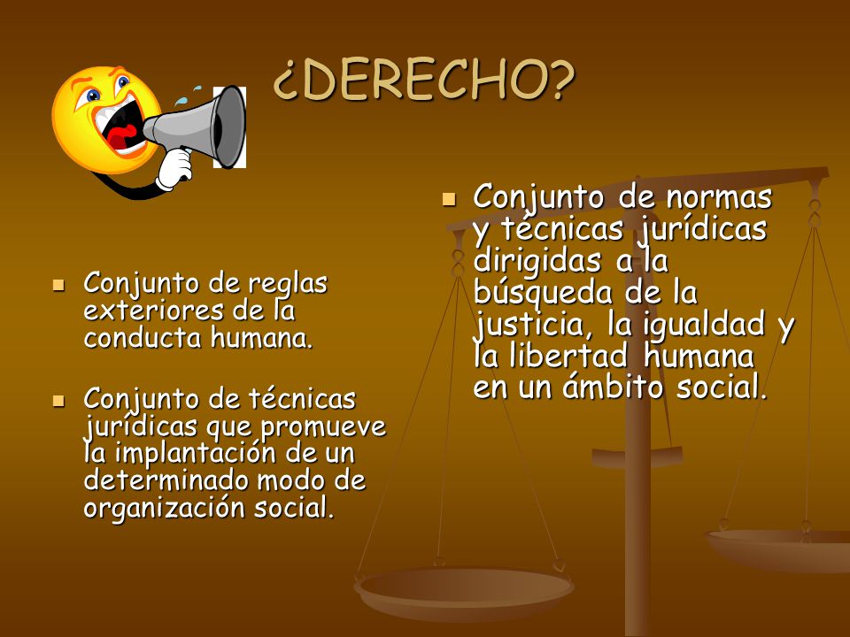 ¿DERECHO Conjunto de reglas exteriores de la conducta humana.