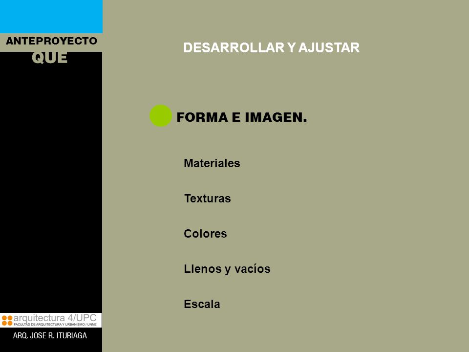 QUE DESARROLLAR Y AJUSTAR FORMA E IMAGEN. Materiales Texturas Colores