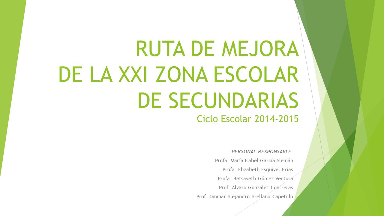 RUTA DE MEJORA DE LA XXI ZONA ESCOLAR DE SECUNDARIAS Ciclo Escolar
